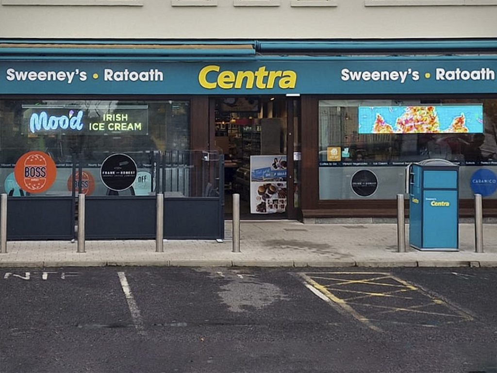 Sweeneys Centra Ratoath Glass Banners Smart Digital Signage Ireland