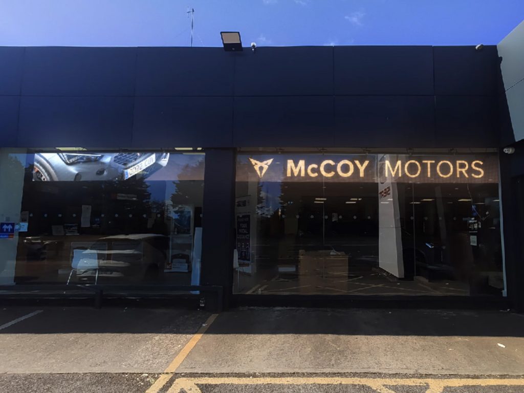 McCoy Motors Lucan Dublin Glass Banners Smart Digital Signage